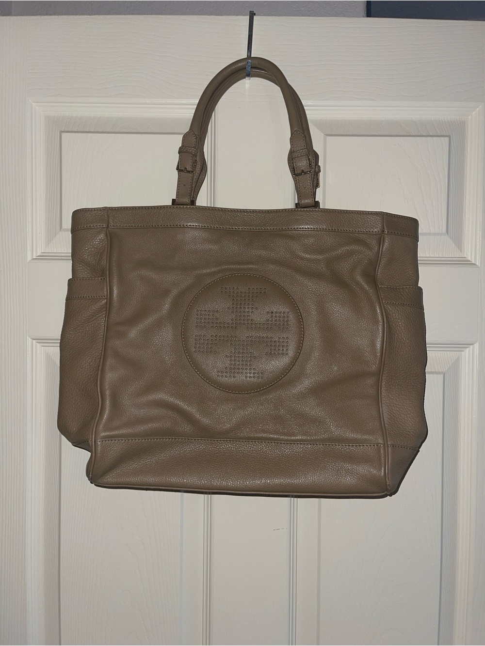 Tory Burch Taupe Pebbled Leather Tote